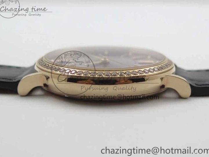 MIROTIME 1228 Durable Portofino 37mm RG V7F 1:1 Best Edition Gray Dial Diamonds Bezel on Black Leather Strap A 7089